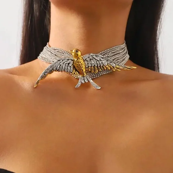 ZARA Multistrand Rhinestone Statement Choker w Two-Tone Bird | NWOT - Picture 13 of 14